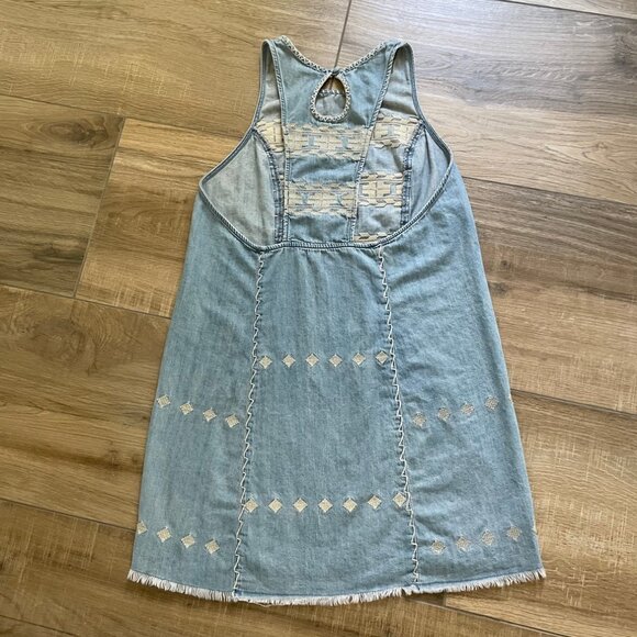 Free People Dress Womens M Denim Lightweight Embroidered Sun Mini Sleeveless - Picture 6 of 11